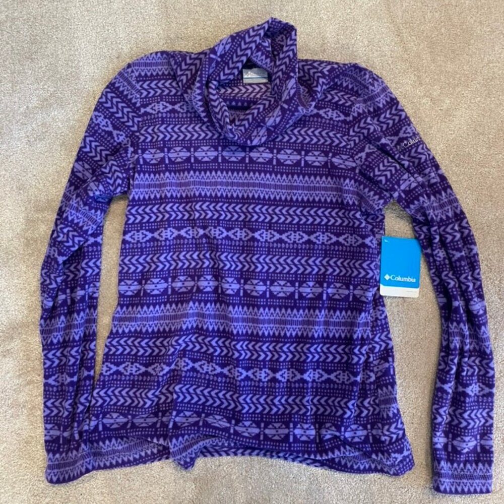 Columbia Womens Light and Dark Purple Pattered Glacial Fleece Turtleneck